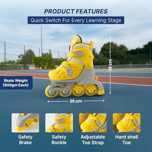 Image of Strauss Convertible (Inline /Roller) Skates | Size S adjustable 17-21.5 cm | LED Light Wheels | Skates for Boys & Girls | No tools required | Detachable Liner for Cleaning | With Brakes | EU 31-34 Size