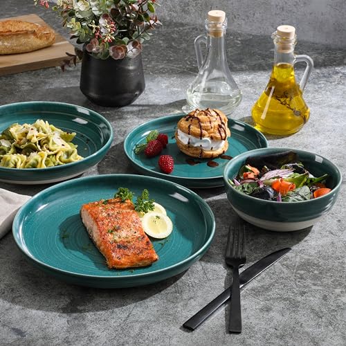 Gibson-Elite-Clarina-16-Piece-Double-Bowl-Stoneware-Reactive-Glaze-Round-Plates-and-Bowls-Dinnerware-Set-Teal