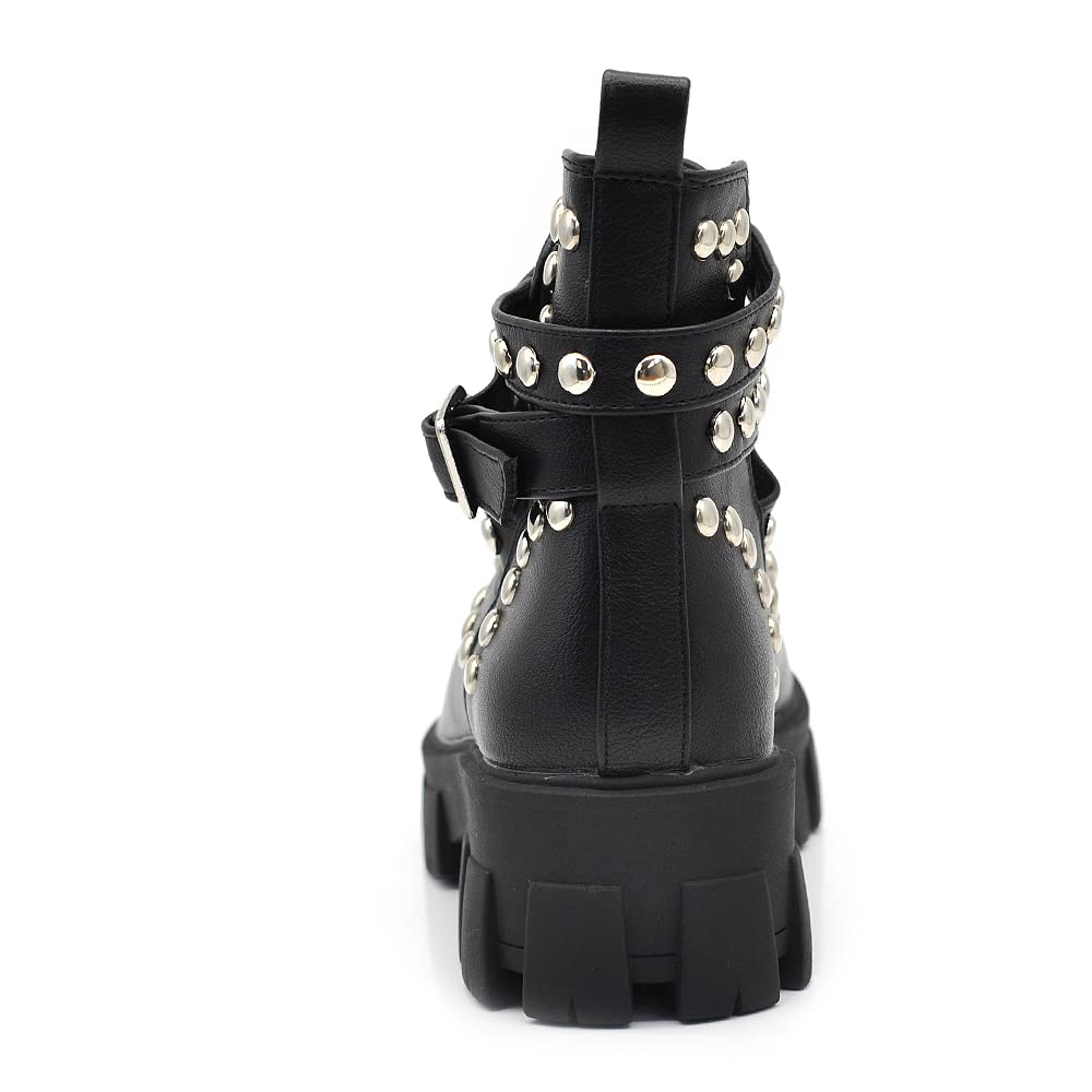 IF Fashion Scarpe da Donna Stivali Stivaletti Biker Fibbie Borchie Primaverili Traforati GR-6608