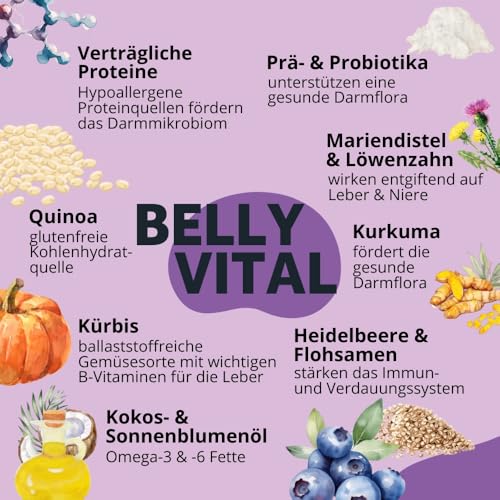 BugBell 7kg Premium Trockenfutter, Magenschonend, Fettreduziert, für Probleme mit der Bauchspeicheldrüse oder Leber, Löwenzahn, Mariendistel, Präbiotika & Probiotika