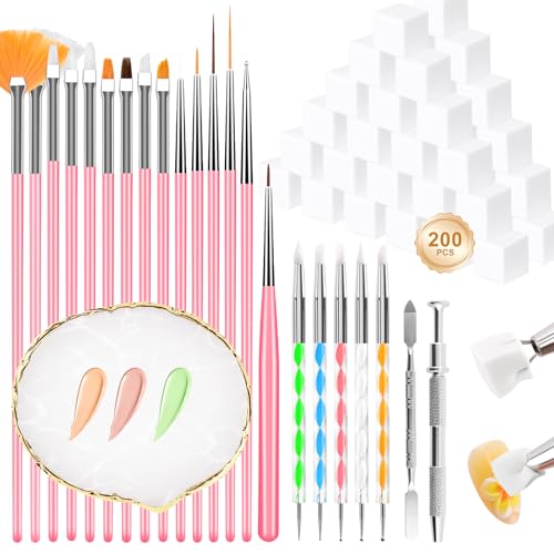 Nail Art Tools, 200PCS Nail Sponges for Ombre and Nail Art Brushes Set, Nail Design Tools with Nail Art Palette, Spatula & Grabber, Nail Tech Must Haves Nail Stuff Supplies for Salon & Home Use
