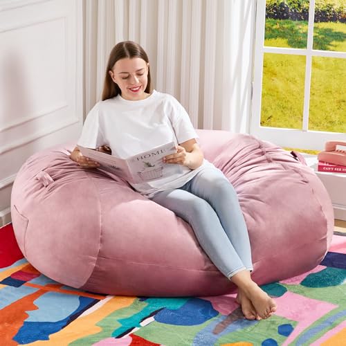 Image of Hobestluk 3FT Bean Bag Chair Large Beanbag with Removable Cover Adult Bean Bag Chair with Portable Handle Desgin for Living Room Bedroom (Pink, 3FT)