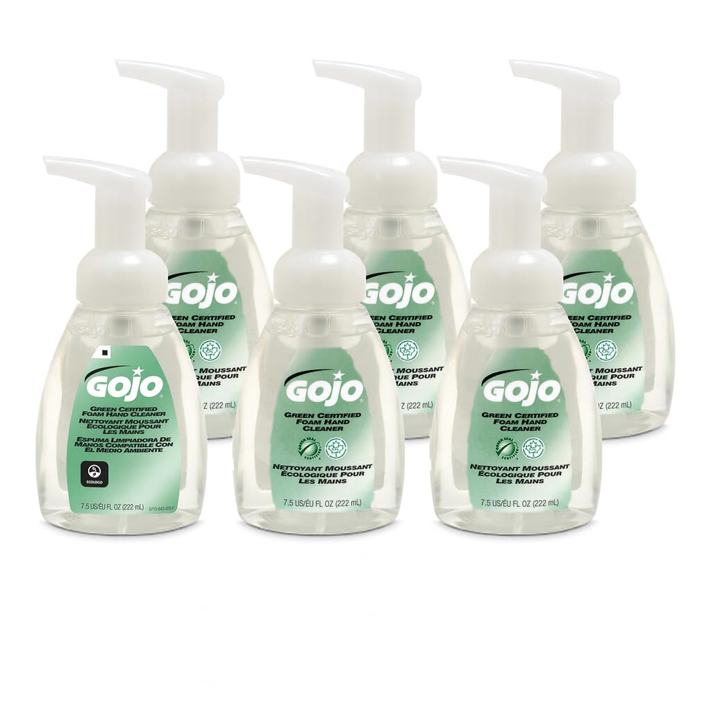 GOJO Green Certified Foam Hand Cleaner, Fragrance Free, 7.5 fl oz Foaming Hand Soap Pump Bottle (Pack of 6) - 5715-06
