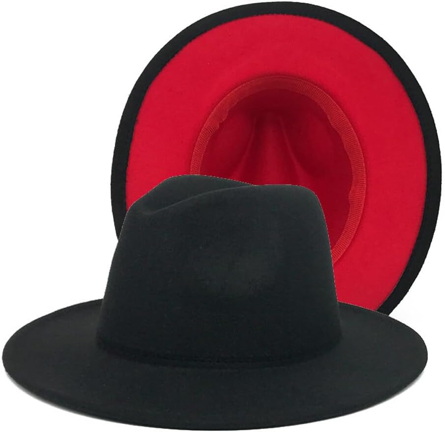 Wide Brim Fedora Hat for Men Women Classic Black Red Panama Hat Two Tone Jazz Hat