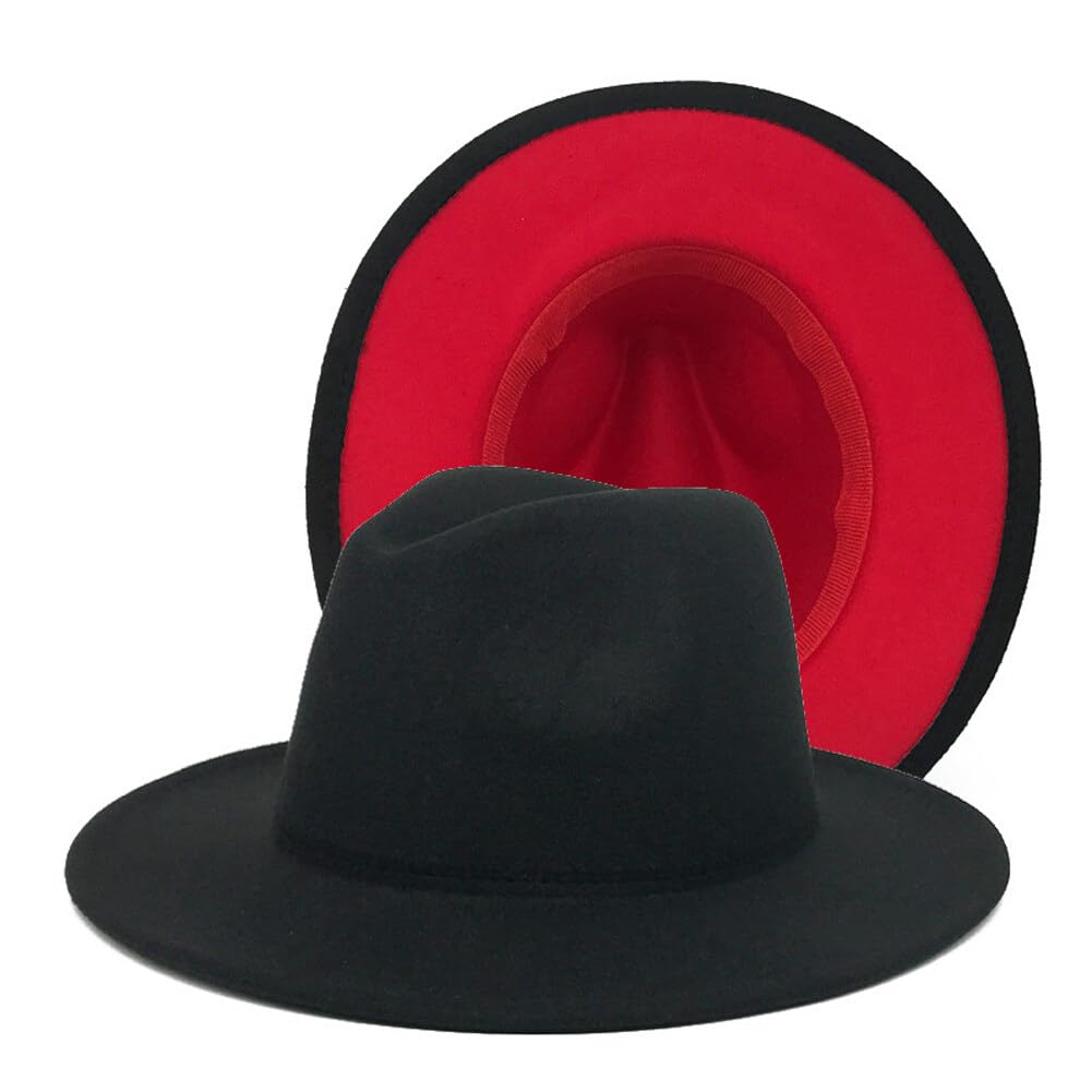 UPSTORE Wide Brim Fedora Hat for Men Women Classic Black Red Panama Hat Two Tone Jazz Hat