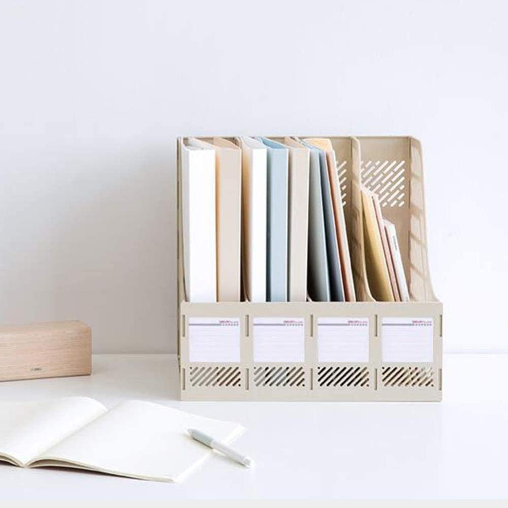 Portadocumenti, portariviste, ripiano portaoggetti in plastica, Portadocumenti a 4 Scomparti, Resistente, per Ufficio, Grigio