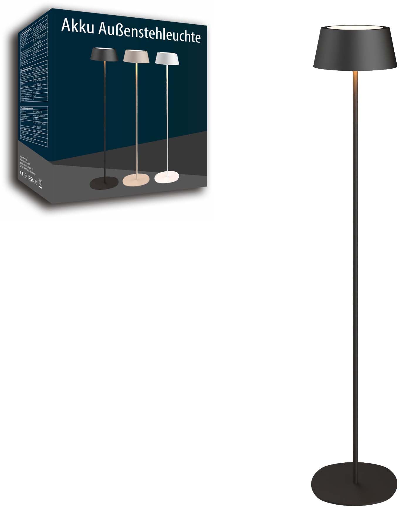 Northpoint Akku LED Stehleuchte dimmbar kabellos höhenverstellbar 120cm warmweiß Stehlampe Metall Schwarz