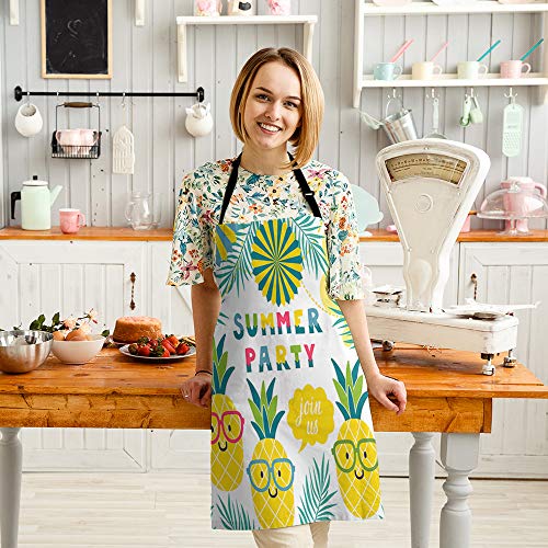 Hgod Designs Pineapple Kitchen Apron,Funny Summer Pineapples In Glasses Palm Leaves Colorful Pinwheels Kitchen Aprons For Women Men For Cooking Gardening Adjustable Home Bibs,Adult Size #TOP2