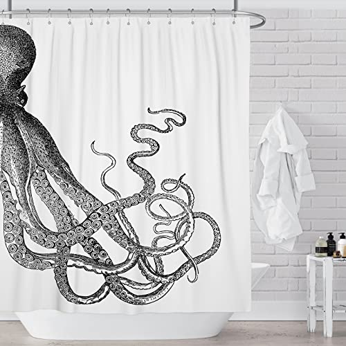 Coxila Octopus Shower Curtain Kraken Ocean Nautical Sea Wildlife Monster Animal Bathroom Accessories Decor 60 X 72 Inch Polyester Fabric Waterproof 12 Pack Hooks #TOP3