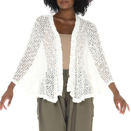 Image of SHU-SHI Lightweight Open Front Cardigan for Women Hollow Out Sweater Knitted Poncho Batwing Loose Popcorn Shawl Boho Wrap