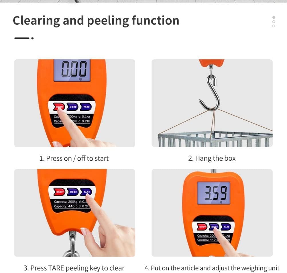 Portable Luggage Scale, Hanging Scales Digital Weight Mini Crane Scale Weighing Digital Industrial Hanging Scale 200kg/441lb Heavy Duty Hanging Hook Scales Stainless Steel