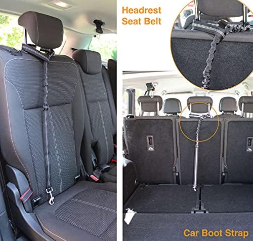 GoBuyer Extra Long Dog Seat Belt for Car + Dog Lead + Headrest Harness (3- in-1 Design) with Reflective and Adjustable Heavy Duty Nylon Strap and Anti-shock Elastic Bungee (Black)