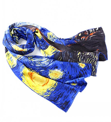 Preisvergleich Produktbild prettystern P514-160cm Handrolliert Malerei Seidenschal Halstuch Van Gogh - Sternennacht (starry Night)