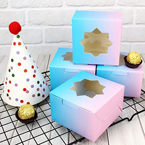 YankMooM 15 Pcs Small Cake Boxes,Gradient Color Mini Cake Bakery Box with Window Candy Packaging Boxes for Cupcakes Candy Cookies Desserts Pies Donuts(4 x 4 x 2.4 Inch) - Image 2