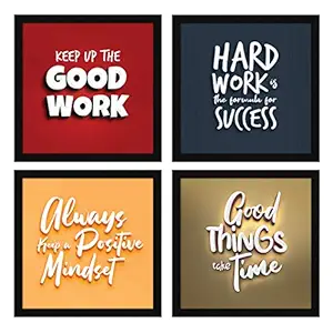 ArtX Paper Motivational Wall Frames, Inspirational Quotes Wall Frames For Home Office Study Room Decor, Multicolor Posters With Frame, Set of 4