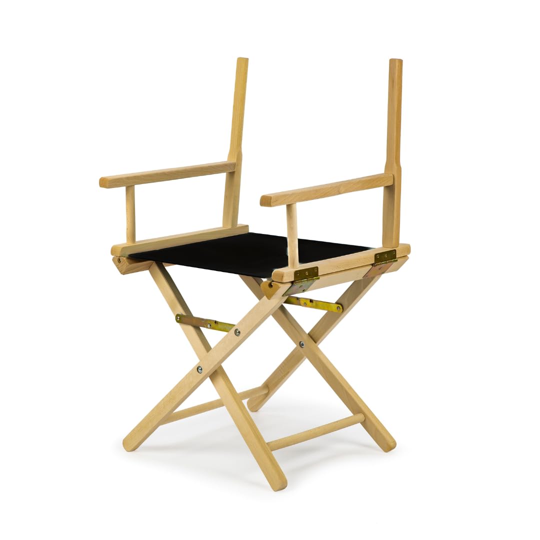 Klappbarer Regiestuhl aus Buchenholz – Regiesessel mit Rückenlehne & schwarzem Bezug, ergonomisch & platzsparend, Holzstuhl bis 120 kg, für Balkon, Garten, Camping, Innen & Außen