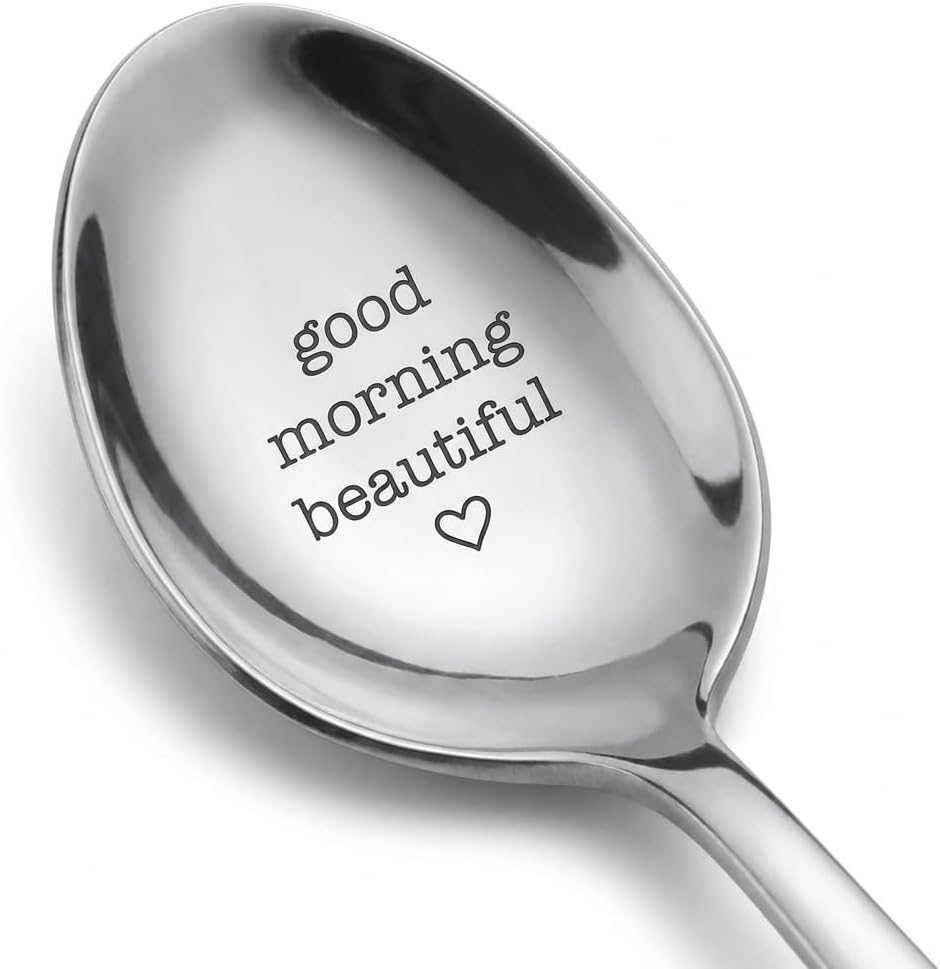Good Morning Beautiful Engraved Stainless Steel Spoon | Couples Spouse Valentine's Gift on Birthday | Wedding and Special Occasions as a Token of Love | Christmas New Year Easter Gift - 7 Inches