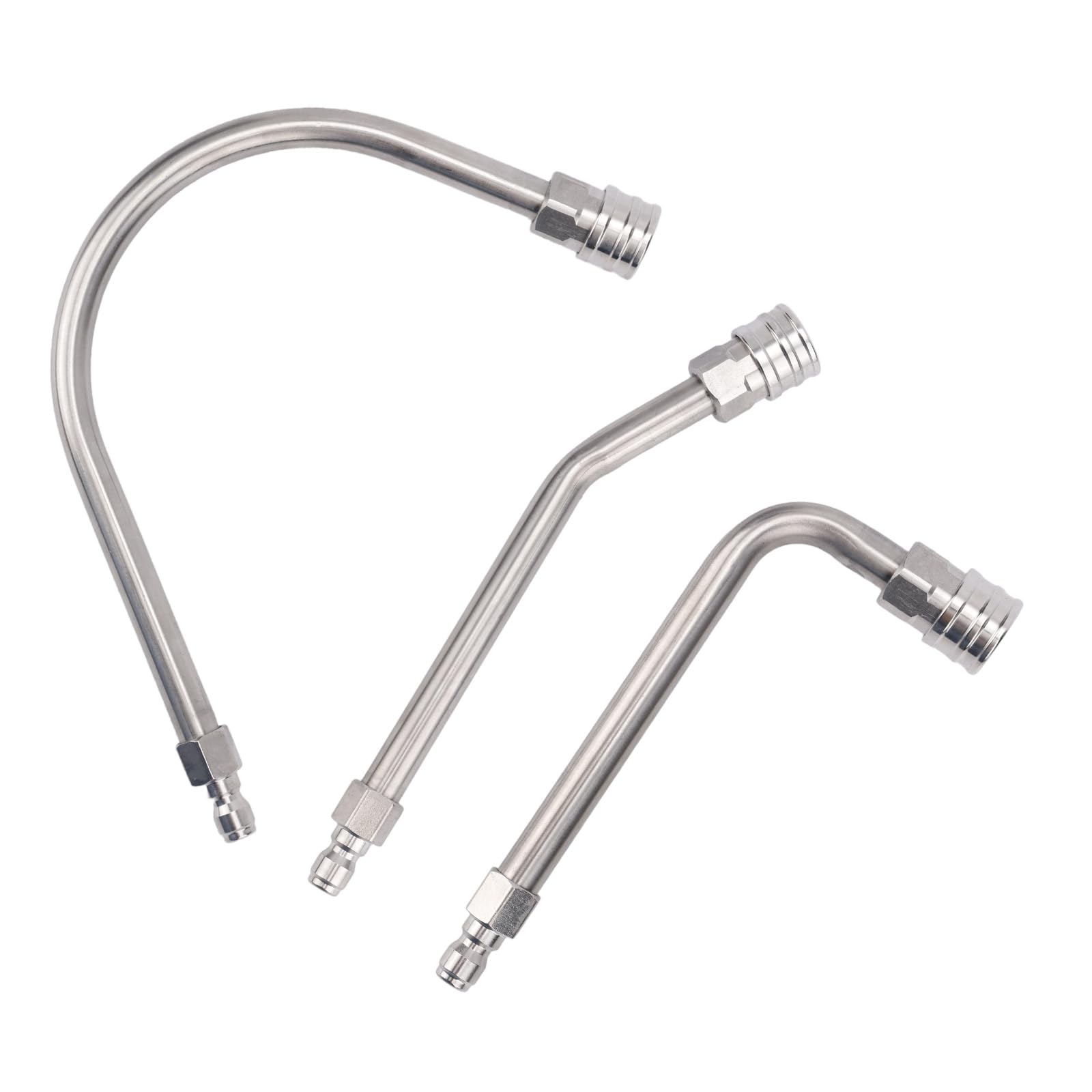 3pz Prolunghe per Idropulitrice, Attacco Pulizia delle Grondaie con Asta Curva da 30° 90° e 120° con Attacco Rapido 1/4" e Prolunga 4000 PSI per Idropulitrice (Argento)