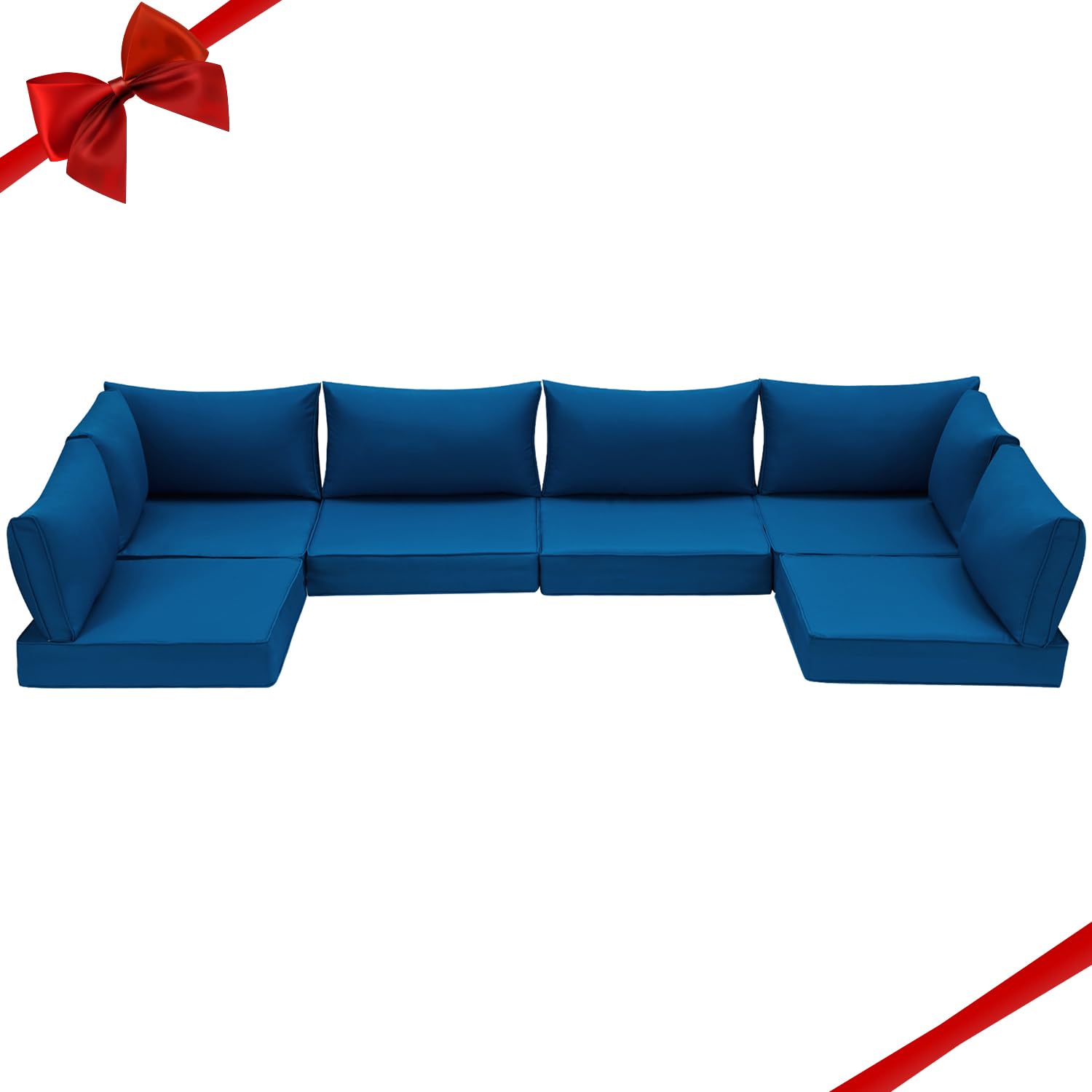 HOMREST Outdoor Replacement Cushions for Patio Furniture,Water-Repellent Sofa Cushion for 6-Seat Rattan Wicker Sectional Patio Conversation Sets,14-Piece Cushions Set for Outdoor Couch-Blue