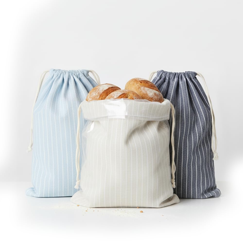 Bolsas de pan reutilizables con cordón – Paquete XL de 3 – Bolsa de pan de lino orgánico lavable, bolsas de almacenamiento de pan de masa madre, bolsas de pan de tela reutilizables, bolsa de pan para