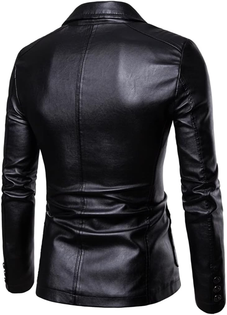 Chaqueta de PU para Hombre Moda Moda versión básica de la Chaqueta Blazer Casual con Solapa Delgada Vintage Chaqueta Blazer PU