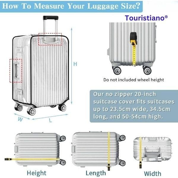 Image of Touristiano PVC Zippered Clear PVC Wheel Suitcase Covers Protectors Soft Side Waterproof Dustproof Case for Wheeled Luggage Trolley Protective Covers (Size - Small 49 X 25 X 37 Cm)