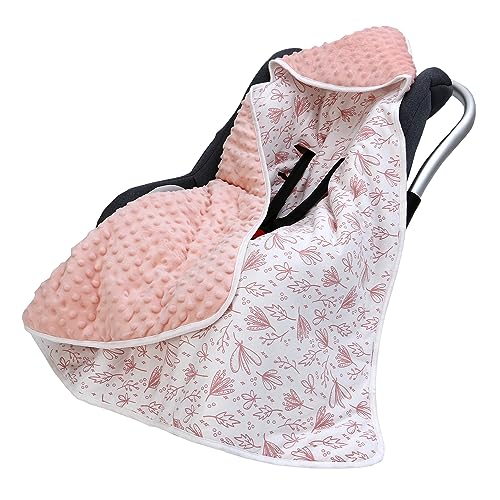 Image of Miracle Baby Car Seat Swaddle Blanket, 2.5 TOG Breathable Cotton Stroller Blanket with 3-Point Harness, Soft Minky Dot Wrap for Infant Boy Girl, 35.4"x35.4"