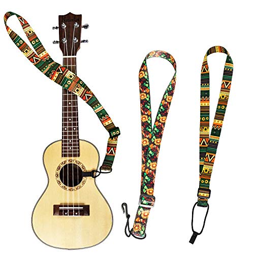 2 Pack Ukulele Strap Adjustable Neck Strap - Hawaiian Style Shoulder Strap for Soprano, Concert and Tenor.