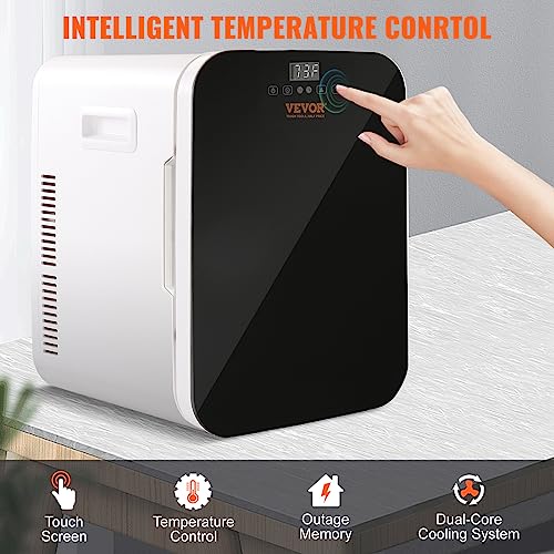 Image of VEVOR Mini Fridge for Bedroom, 20L Skincare Fridge with Touch Screen Temper Control, Outage Memory Small Beverage Refrigerator for Makeup Drink Food, AC /DC Cooler Heater for Office Dorm Car, Black