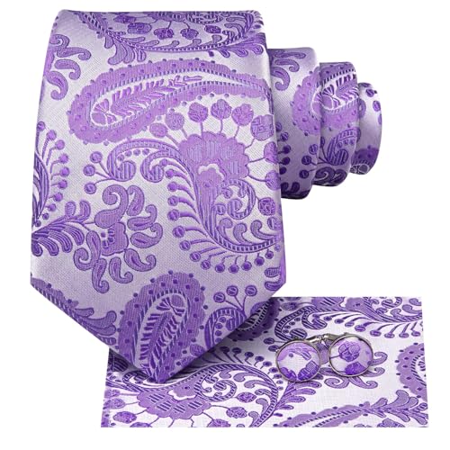 Image of Dubulle Mens Paisley Floral Silk Tie for Men Striped Necktie and Pocket Square Cufflinks Set Wedding Business