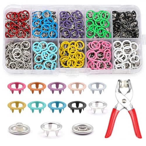 GILWUMO 400 Corchetes de Presión Metálicos   Snap Buttons Sin Costura de 9.5mm en Aleación Multicolor con Herramienta y Caja Organizadora para Ropa de Bebé, DIY, Costura y Reparaciones en el Hogar