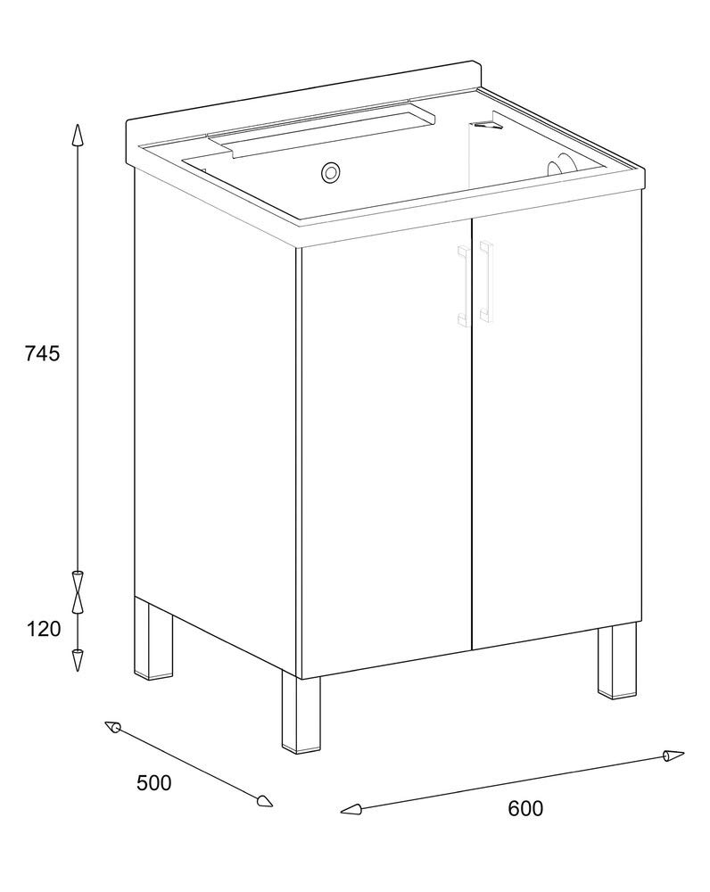 MaMa Store ATENALAV Mobile Lavatoio-Lavapanni Bianco in Metacrilato con ASSE in Legno e gocciolatoio in Alluminio, L.60 x P.50 X H. 86.5 cm
