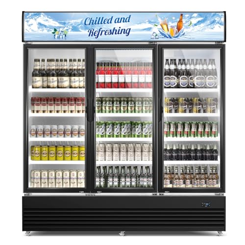 Image of Tylza Commercial Refrigerator, Three Glass Door Display Beverage Fridge, 59.06 Cu Ft Upright Beverage Cooler Merchandiser with Replaceable Advertising Light Board, Rebound Door, Fast Cooling