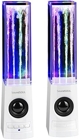 SoundSOUL Bluetooth Speakers Water Dancing Wireless Speakers Light Show Water Fountain Speaker for Christmas (Dual 3W Speakers, 4 Colored LEDs, Built-in Rechargeable 1800mAh Battery) - White