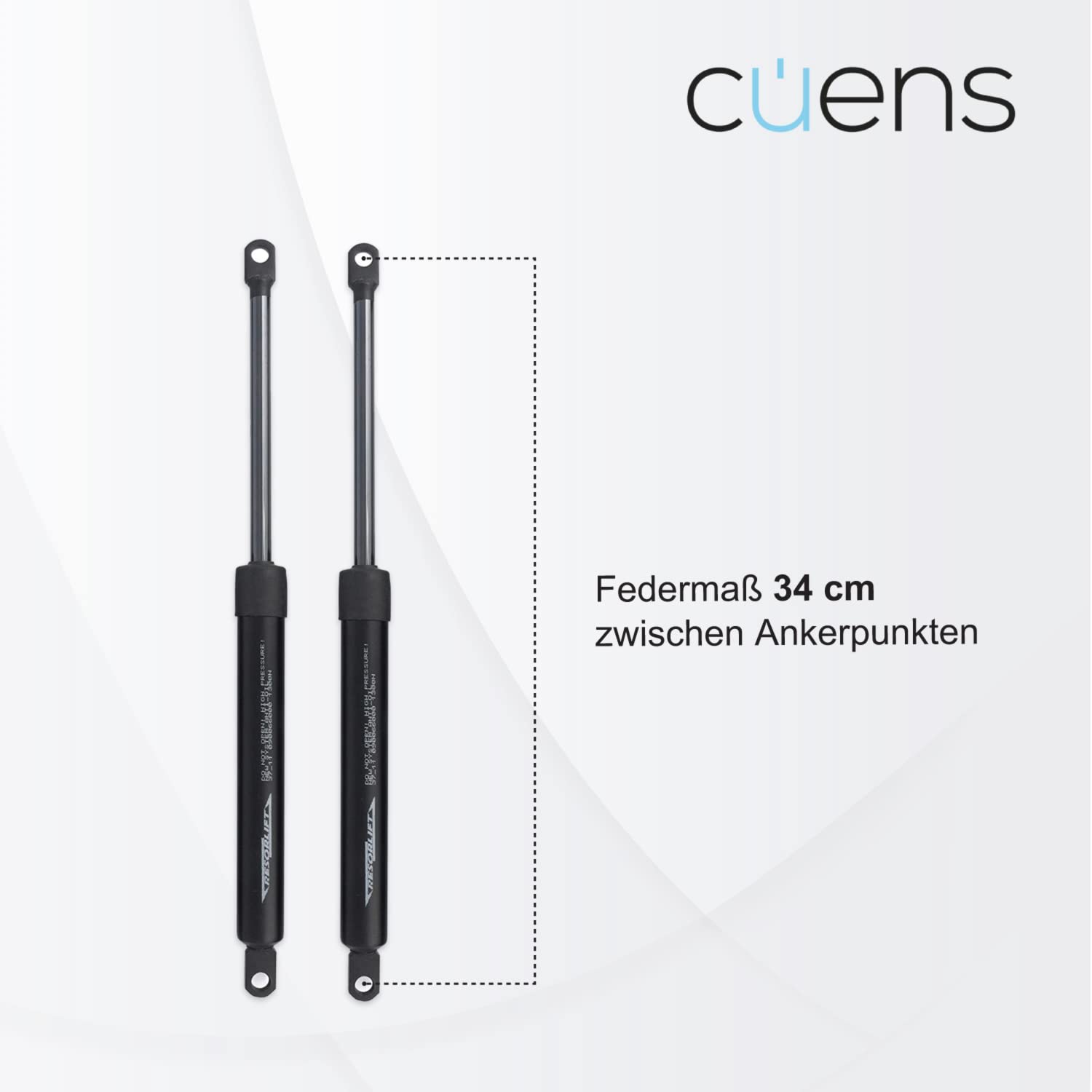 Set mit 2 Gasfedern oder Stoßdämpfern für Bettkasten 1150N - M-8 Schelle - Ideal für Bettkasten 135 cm - Cuens