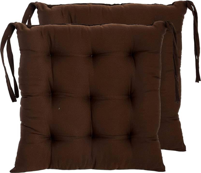 Image of Wakewell Chair Pads with Ties | Soft Microfiber Seat Cushions | Square Chair Cushion Pads for Dining Chairs, Office Chair, Kitchen & Home Seating (Brown, 45x45 cm (Pack of 2))