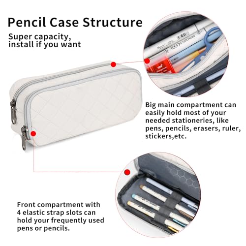 Image of Della Gao Pencil Case Large Capacity Pencil Pouch Soft Quilted Pen Bag Office Stationery Organizer Sturdy Pencil Bag for Men Women - Beige