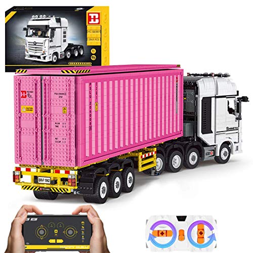 XIAN Bausteine mit Container, 6514 Klemmbausteine 2,4GHz Technik LKW mit Motoren und ferngesteuert…