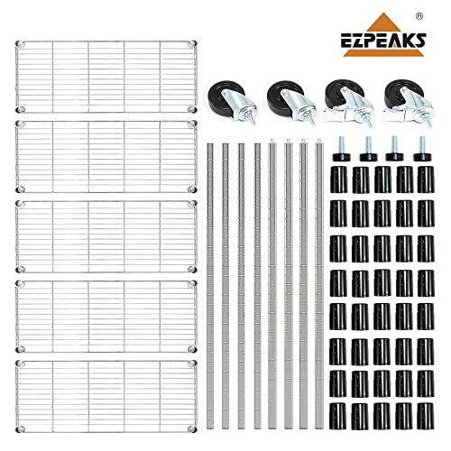 Ezpeaks 5-Tier Chrome Nsf Certified Storage Shelves, Heavy Duty Steel Wire Shelving Unit With Wheels And Adjustable Feet, Used As Pantry Shelf, Garage Or Bakers Rack Kitchen Shelving (18"Dx48"Wx72"H) #TOP6