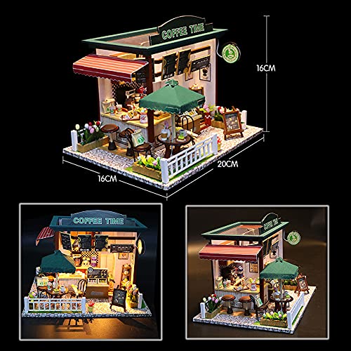 Hosdiy DIY Puppenhaus Bausatz Holz - Café Miniatur Haus Bausatz mit Möbeln , Musik, LED-Licht - Geschenk für Erwachsene… – Bild 4