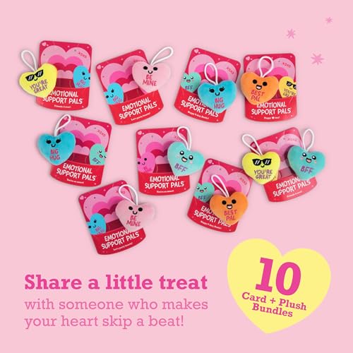 Image of Emotional Support V-Day Heart Cards by Relatable - The Cute Classroom Valentines for Kids, Friendship Gifts, or Gifts for Girlfriend - Includes 10 Plushies with 10 Cards