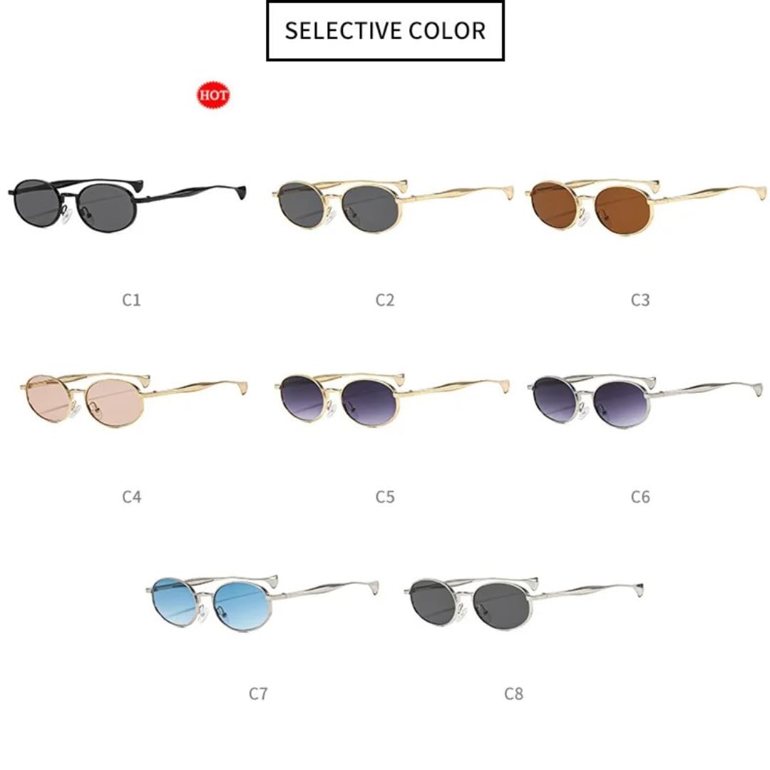 Gafas de sol pequeñas ovaladas estilo Steampunk para hombre, montura metálica retro de lujo, moda femenina.