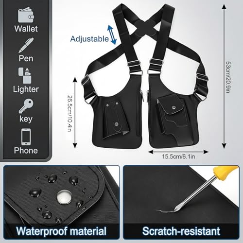 Image of GUSTAVE Chest Bag for Men Women Black Tactical Vest Bag Waterproof Multi-pockets Adjustable Rig Bag for Running, Cycling, Sports, Workouts, Outdoor