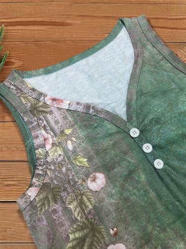 Summer V Neck Tank Tops for Women Sleeveless Notched Neck T Shirts Vintage Floral Boho Beach Casual Tank Tops Camisole(Floral Green-1,X-Large) - Image 4