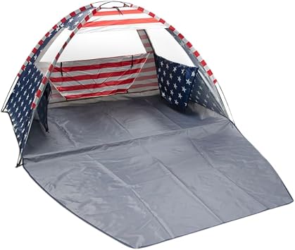 American Flag Portable Beach Tent Anti UV for 3-4 Person Premium Beach Tent Sun Shelter with 3 Large Mesh Windows Shade Tent for Camping Essentials - Beach Essentials for Women & Men Easy Set up