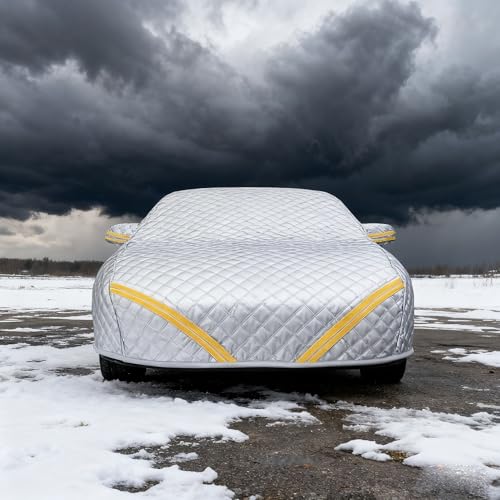 【Design unico】Telo copriauto antigrandine compatibile con Cadillac Eldorado ELR 1959-2025. Le strisce riflettenti luminose riducono i rischi di collisione. La corda elastica inferiore e la corda antivento garantiscono una migliore vestibilità. Pulisci l'intero telo copriauto con un panno umido, lo sporco scivolerà via immediatamente e il telo copriauto sembrerà nuovo.