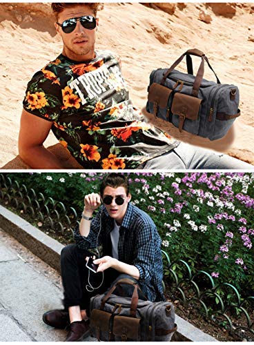 Kemy's Canvas Duffle Bag for Mens Oversized Overnight Bag Weekend Duffel Weekender Travel Bags Leather Doufle Gym Carryon Airplanes Carry On Luggage Large Easter Gifts