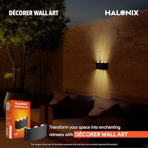 Image of Halonix 6W Decorer Wall Light | 6 Rays | Water Proof IP65 | Up & Down Wall Lamps - Outdoor Wall Lights for Elevation,Garden & Patio Lights - (Warm White)-Pack of 1