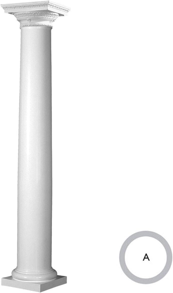 ESK1414ATPSATURD Round Tapered (FRP),Roman Doric Ornamental Capital and Tuscan Base Column, 14" Diameter x 14' Height, White