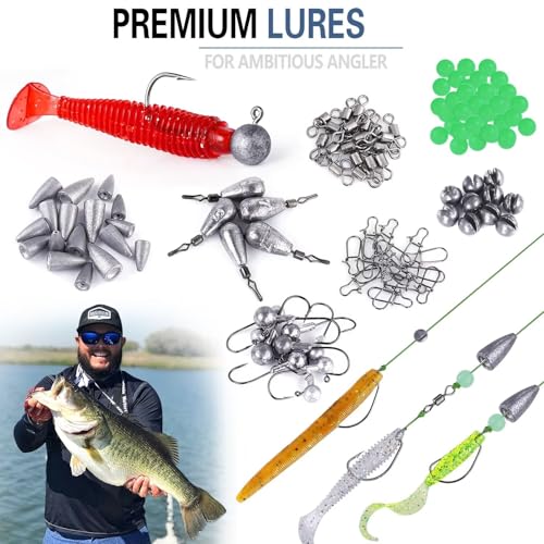 PLUSINNO Fishing Lures Baits Tackle Including Crankbaits, Spinnerbaits, Plastic Worms, Jigs, Topwater Lures, Tackle Box and More Fishing Gear Lures Kit Set, 102/302Pcs Fishing Lure Tackle